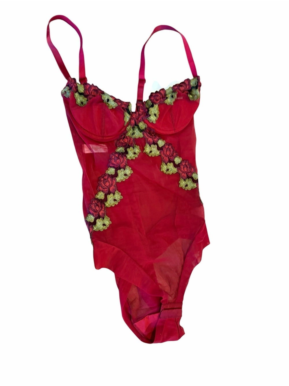 Le Foglie Red Embroidered Floral Corset Lingerie Bodysuit NWT Sz 2 US Small